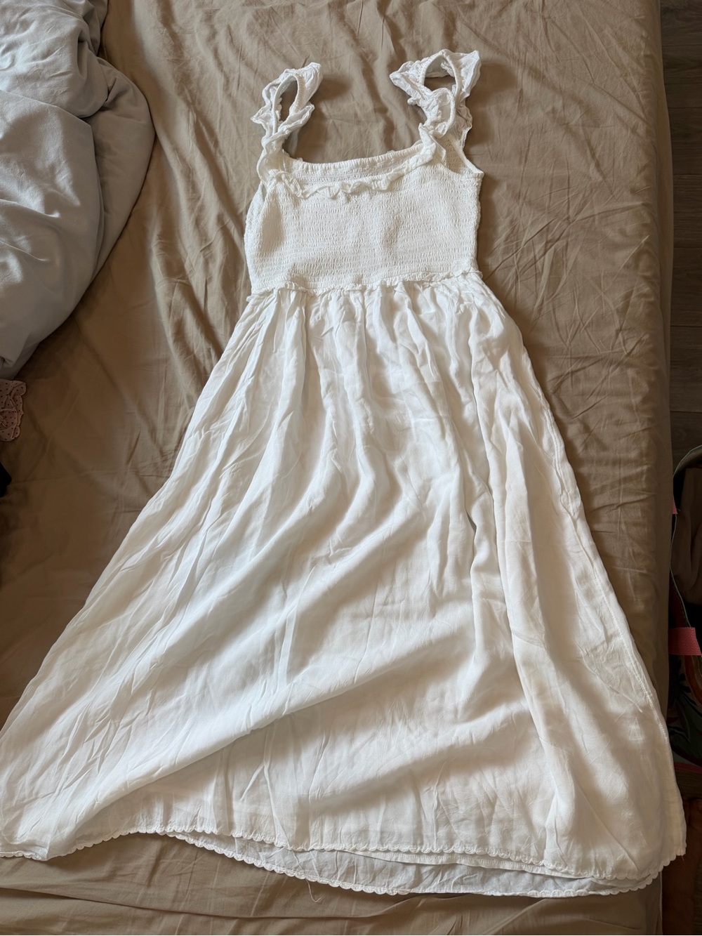 White Smocked Sundress with Ruffled Straps Wilfred - Picture 1 of 3